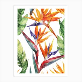 Bird Of Paradise Watercolor Seamless Pattern Art Print