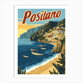 Aihrgdesign A Retro Travel Poster For Positano Featuring A Vi 33ede9c3 02bf 4b76 8a4b 990dbbca5cb3 2 Art Print