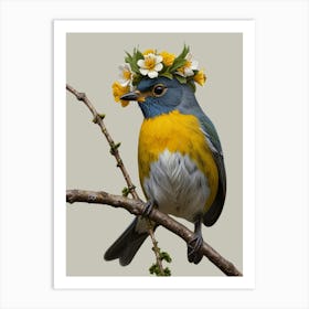 Bird With Flower Crown 1 Art Print