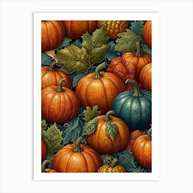 Pumpkins And Leaves Art Print