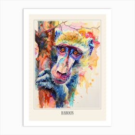 Baboon Colourful Watercolour 3 Poster Art Print