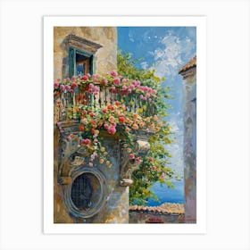 Balcony View Painting In Amalfi 2 Art Print