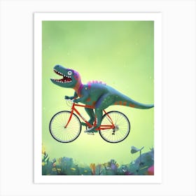 Dinosaur Riding A Bike Art Print