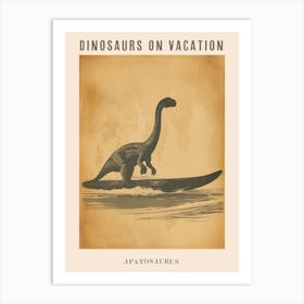 Vintage Apatosaurus Dinosaur On A Surf Board 1 Poster Art Print