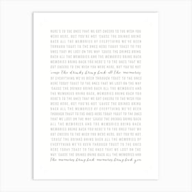 Memories - Maroon 5 Lyrics Art Print