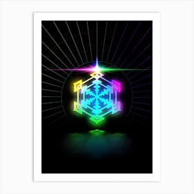 Neon Geometric Glyph in Candy Blue and Pink with Rainbow Sparkle on Black n.0016 Art Print