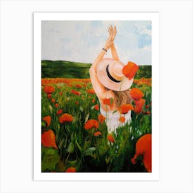 A Girl And Field Of Flowers Art Print