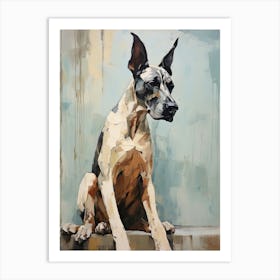 Great Dane Dog, Painting In Light Teal And Brown 0 Art Print
