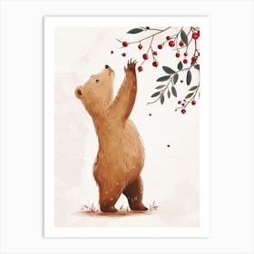 Brown Bear Standing And Reaching For Berries Storybook Illustration 4 Art Print
