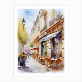 Watercolor Paris Street Cafe Art Print