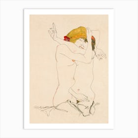 Two Women Embracing, Egon Schiele Art Print