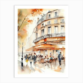 Paris city, passersby, cafes, apricot atmosphere, watercolors.9 Art Print