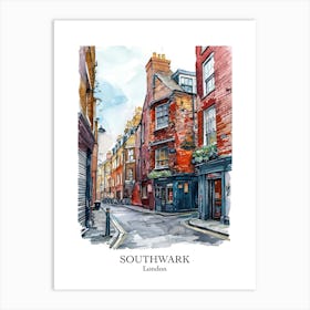 Southwark London Borough   Street Watercolour 2 Poster Art Print