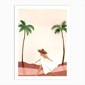 Woman In White With Palm Trees Art Print