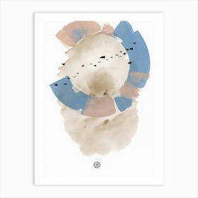 Murmuration 2 - minimal abstract birds flock beige blue Art Print