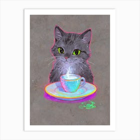 Cat With A Cup Of Coffee 2 Art Print