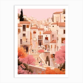 Mallorca Spain 4 Vintage Pink Travel Illustration Art Print