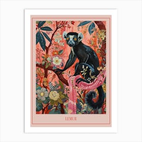 Floral Animal Painting Lemur 4 Poster Art Print