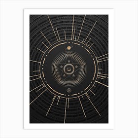 Geometric Glyph Symbol in Gold with Radial Array Lines on Dark Gray n.0166 Art Print