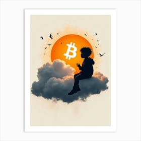 Bitcoin Child Sitting On Cloud Art Print