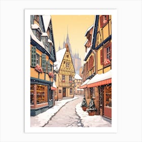 Vintage Winter Travel Illustration Colmar France 2 Art Print