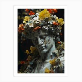 Greek statue with flowers 1 Art Print