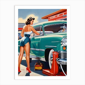 1950's Era Retro Automotive Service Station Pinup- Reimagined 3 Art Print