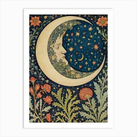 Moon And Flowers Style William Morris 3 Art Print