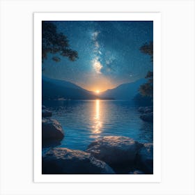 Night Sky Over Lake 11 Art Print