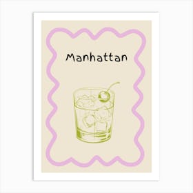 Manhattan Cocktail Doodle Poster Lilac & Green Art Print