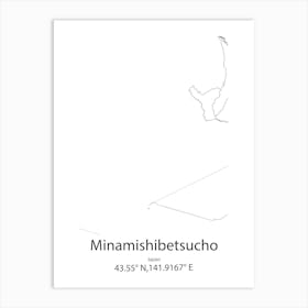 Minamishibetsucho,Japan Minimalist Map Art Print