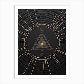 Geometric Glyph Symbol in Gold with Radial Array Lines on Dark Gray n.0114 Art Print