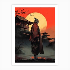 Lonely Japanese Red Samurai Warrior Art Print