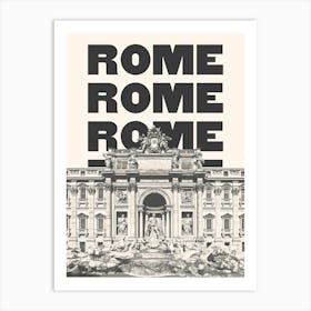 Rome Trevi Fountain Black & White Art Print