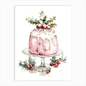 Christmas Cake Watercolor Illustration Art Print