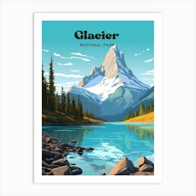 Glacier National Park Montana USA Mountain Travel Illustration Art Print