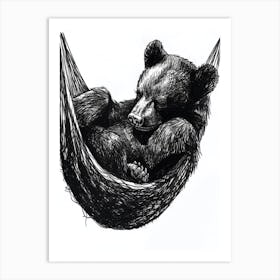 Malayan Sun Bear Napping In A Hammock Ink Illustration 1 Art Print