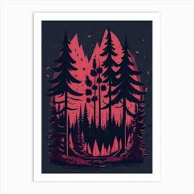 A Fantasy Forest At Night In Red Theme 32 Art Print