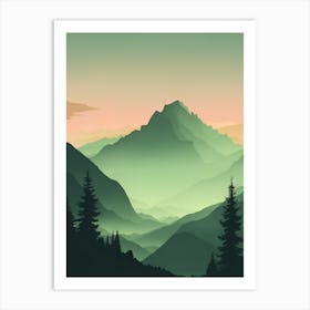 Misty Mountains Vertical Composition In Green Tone 70 Art Print