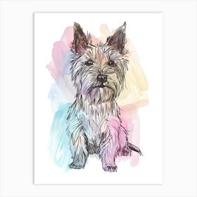 Pastel Skye Terrier Dog Line Illustration 1 Art Print