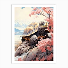 Turtle In Cherry Blossoms Art Print