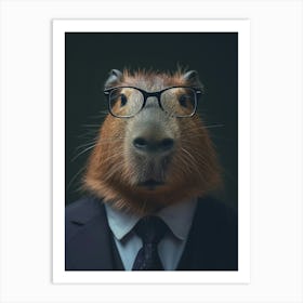 Funny Capybara With Glasses In A Suit Attire Art Print