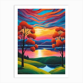 Sunset Over Lake Art Print