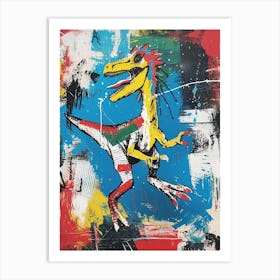 Abstract Paint Splash Primary Colour Dinosaur 5 Art Print