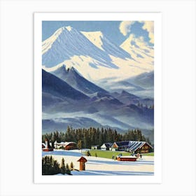 Mount Ruapehu, New Zealand Ski Resort Vintage Landscape 1 Skiing Poster Art Print