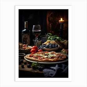 Pizza And Wine 1 Art Print