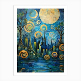 Moonlight Cityscape Art Print