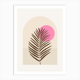 Palm Leaf Sun And Ocean Olive And Pink Art Print