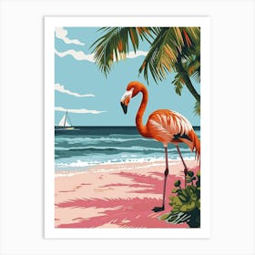 Greater Flamingo Pink Sand Beach Bahamas Tropical Illustration 2 Art Print