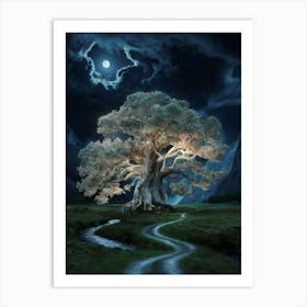 Lone Tree At Night Art Print